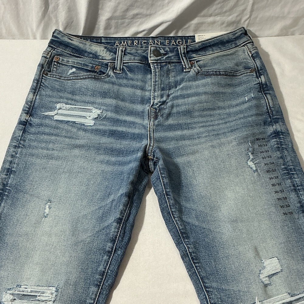 American Eagle Light Blue Embroidered Waistband Jeans